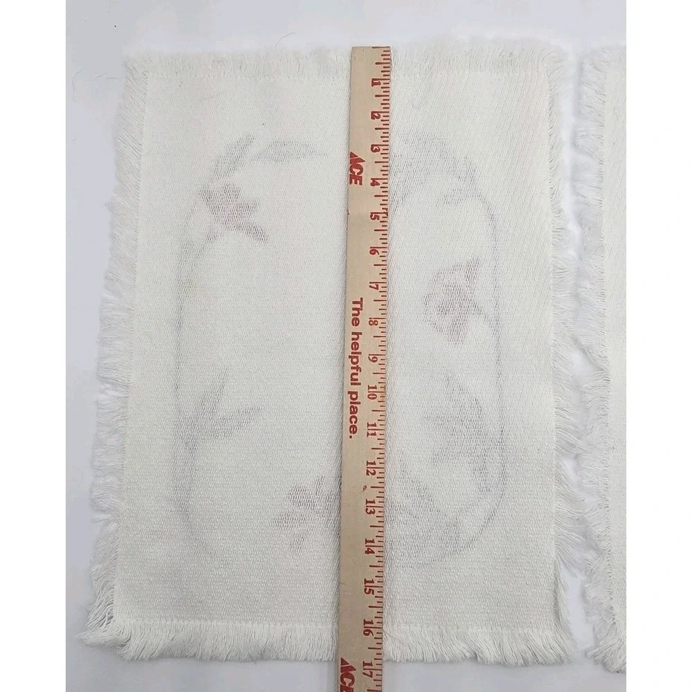 Set of 4 VTG Placemats‎ Ivory Pink Floral Vine Cloth Fringed 12